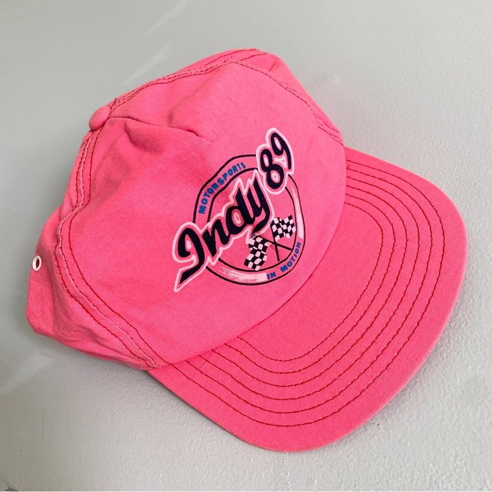 🏁vintage‎ sports racing hat, Indy ‘89, neon pink motorsports in motion snapback